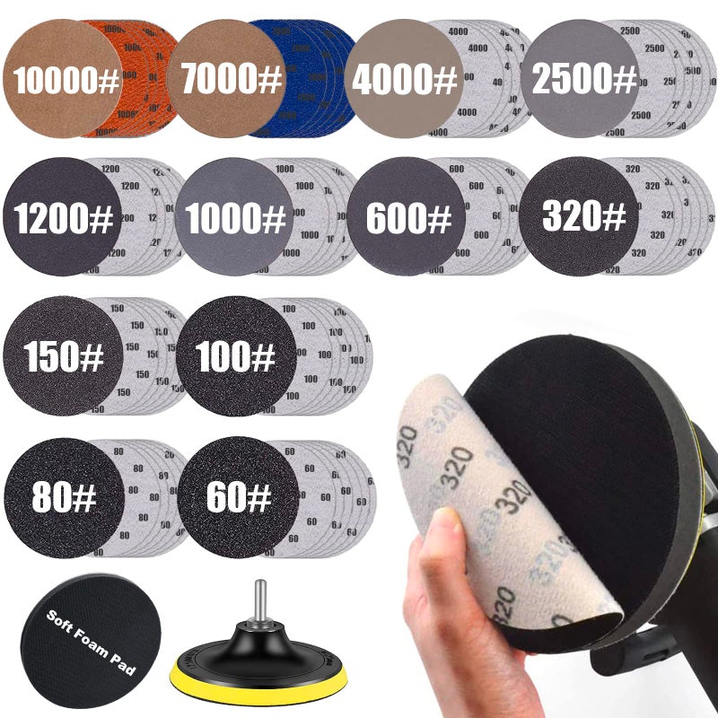 Depvko Water Grit Sandpaper 60/80/100/150/320/600/1000/1200/2500/4000/7000/10000 and 5-inch Backing Pad Set  Wet Dry Electric Hook &Loop Sanding Disc with Pad  Grinding Abrasive Paper - Image 1